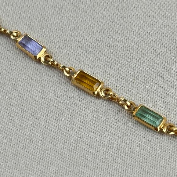 18k Gold Filled Colorful Cubic Zirconia Bezel 10" Chain Anklet - Picture 5 of 9